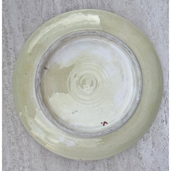 Ceramic Plate Hand Painted Floral Geometric Green Blue Yellow Red Colors 10.25”D - Picture 6 of 10